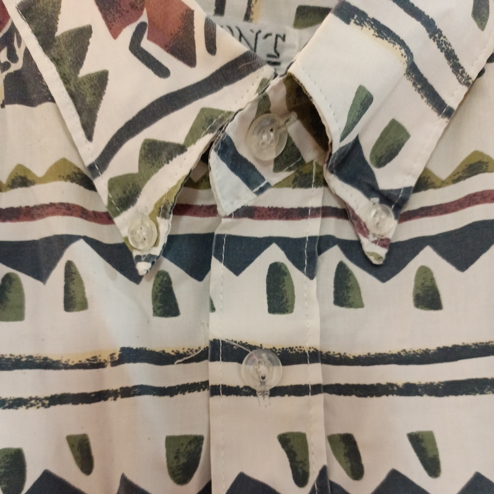 Vintage 80's Front Row Aztec Print Button Shirt Lg - image 4